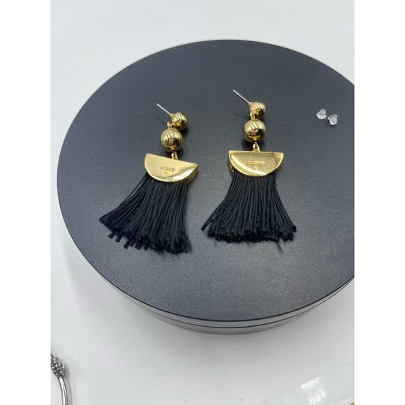 J. Crew Gold Tone Black Fringe Dangle Earrings - Picture 9 of 16